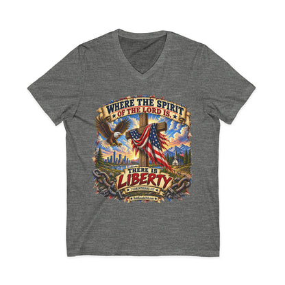 Where the Spirit of the Lord Is, There Is Liberty – Christian Patriotic V-neck  T-Shirt