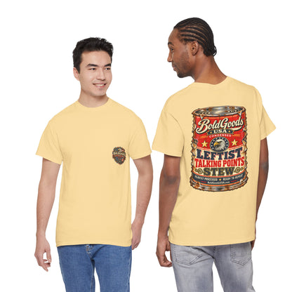 Leftist Talking Point Stew – Political Satire Graphic T-Shirt | Back Print + Chest Logo