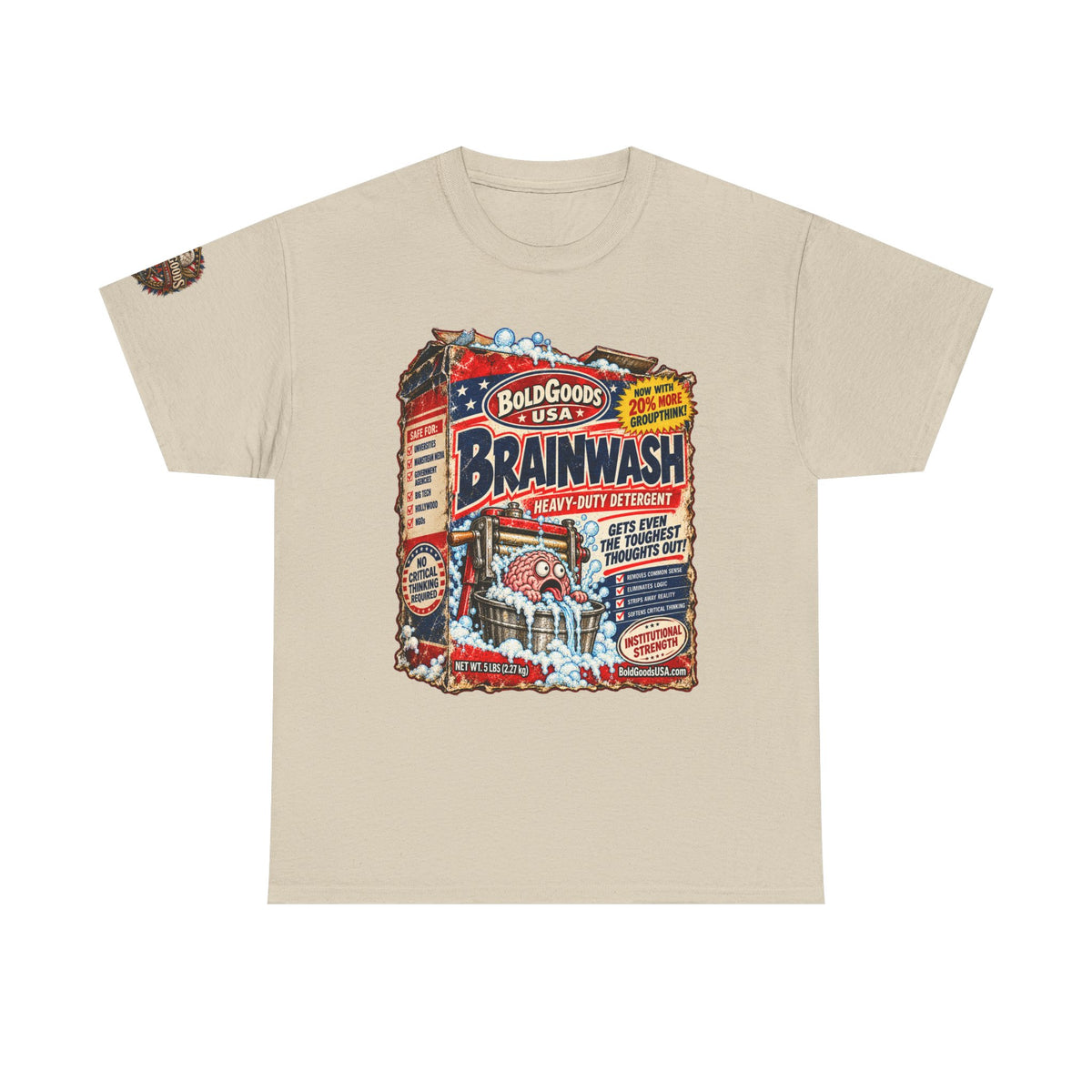 Brainwash Political Satire T-Shirt | Front Print + Sleeve Logo