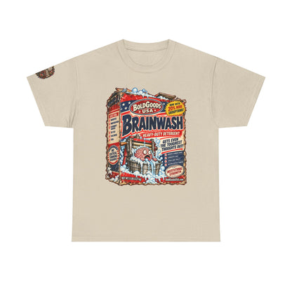 Brainwash Political Satire T-Shirt | Front Print + Sleeve Logo