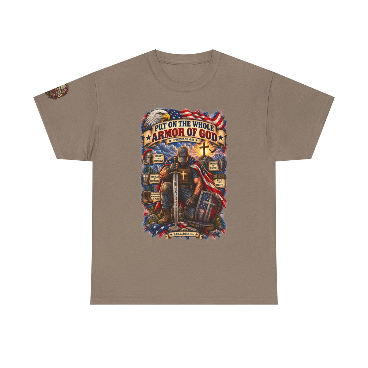 Armor of God – Christian Patriotic Graphic T-Shirt | Front Print + Sleeve Logo