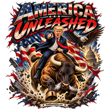 America Unleashed – Patriotic Graphic T-Shirt | Front Print + Sleeve Logo