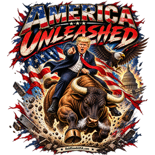 America Unleashed – Patriotic Graphic T-Shirt | Front Print + Sleeve Logo
