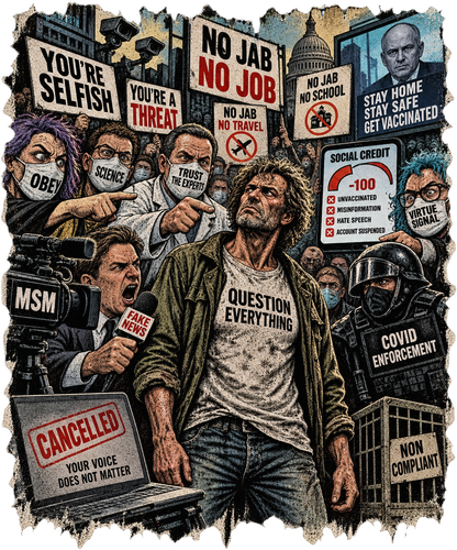 Question Everything – Political Satire Graphic T-Shirt | Front Print