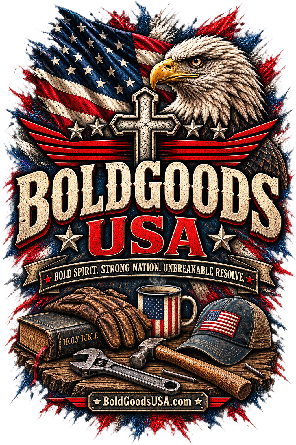 Boldgoods USA Eagle – Patriotic Graphic T-Shirt | Front Print + Sleeve Logo