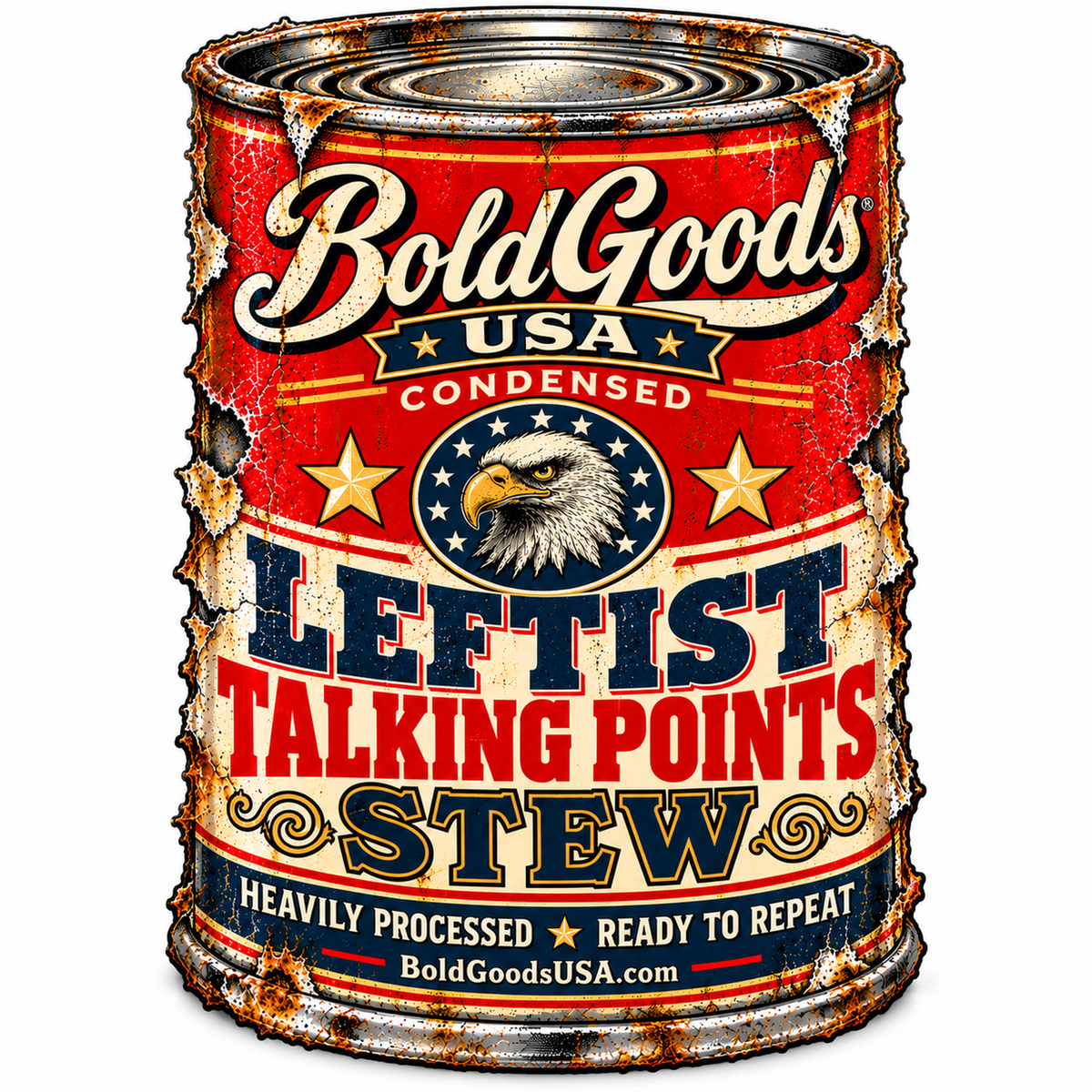 Leftist Talking Point Stew – Political Satire Graphic T-Shirt | Back Print + Chest Logo