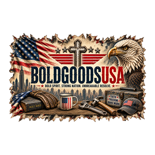 BoldGoods Faith, Freedom & America – Christian Patriotic Graphic T-Shirt | Front Print + Sleeve Logo