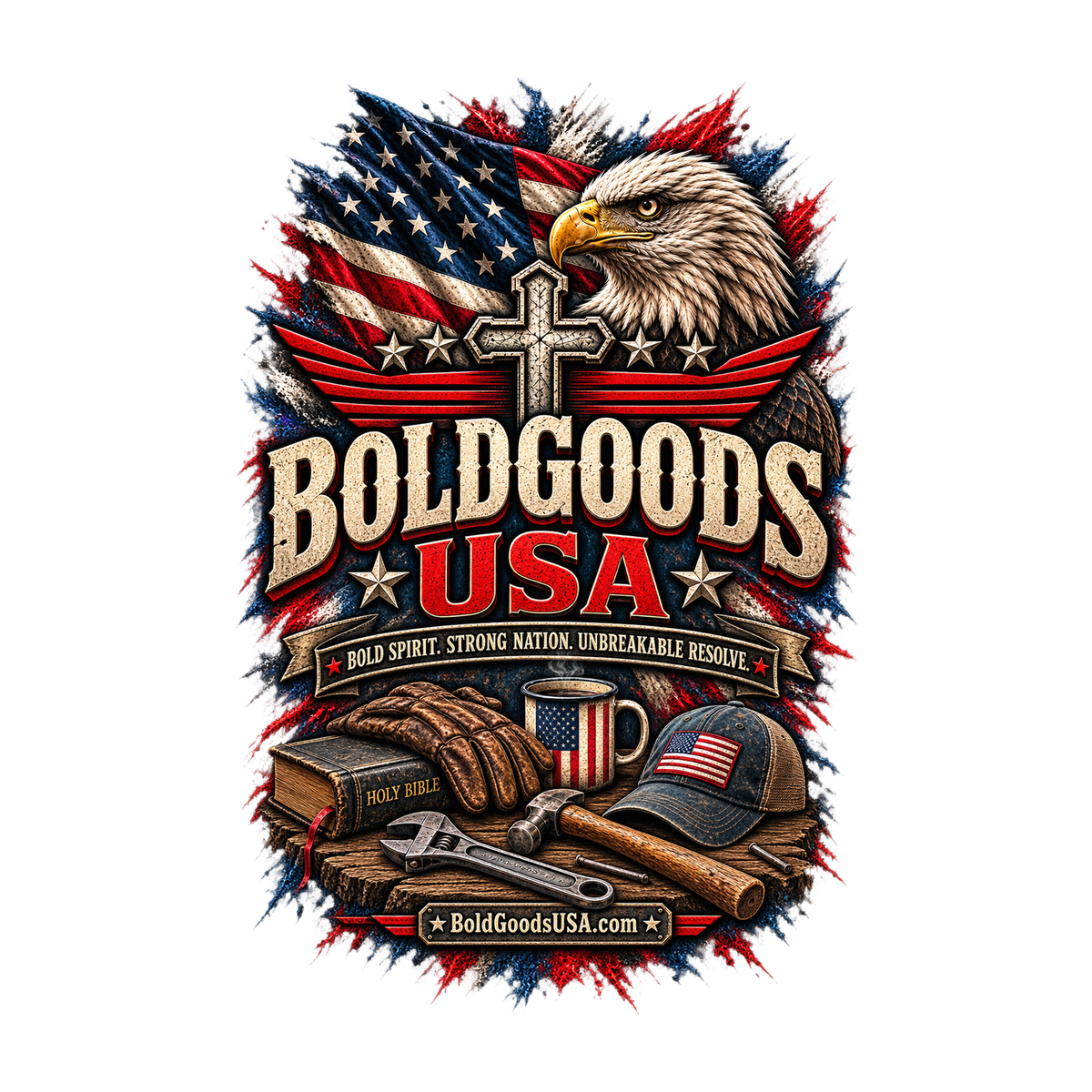 Boldgoods USA Eagle – Patriotic Graphic T-Shirt | Front Print + Sleeve Logo
