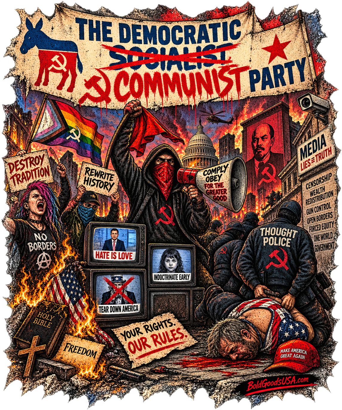 Communist Party - Front Print + Sleeve Logo T-Shirt