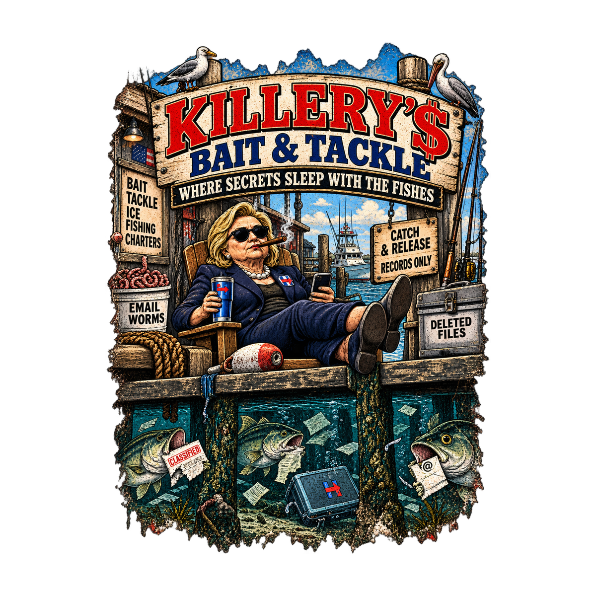 Killery Bait & Tackle – Political Satire Graphic T-Shirt | Back Print + Chest Logo