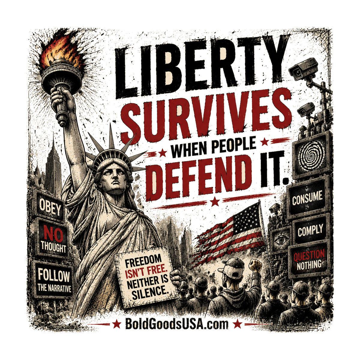 Freedom Isn't Free - Front Print + Sleeve Logo T-Shirt