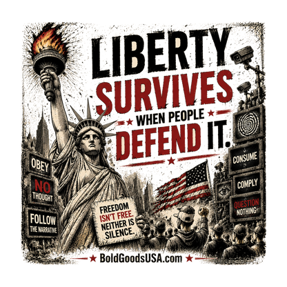 Liberty Survives – Front Print + Sleeve Logo T-Shirt