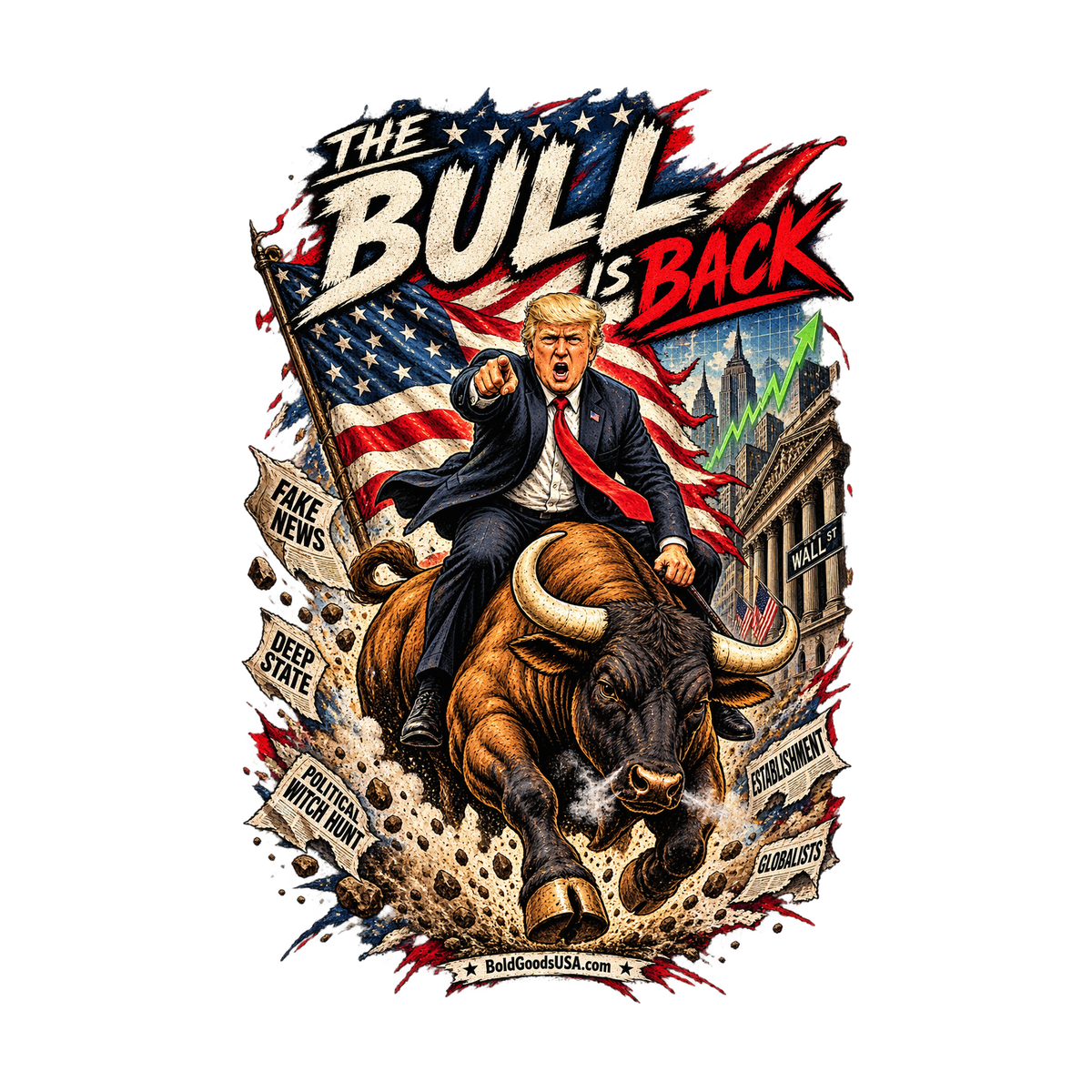 The Bull Is Back – Patriotic Graphic T-Shirt | Front Print + Sleeve Logo