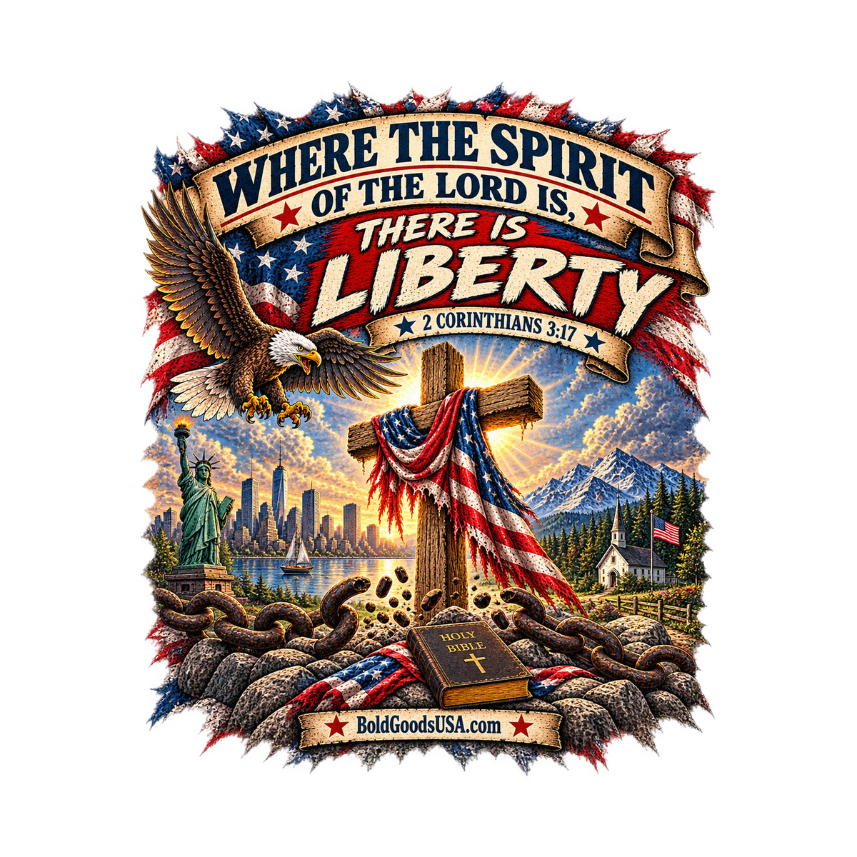 Where the Spirit of the Lord Is, There Is Liberty – Christian Patriotic V-neck  T-Shirt