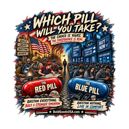 Blue or Red Pill - Graphic T-Shirt | Back Print + Sleeve Logo