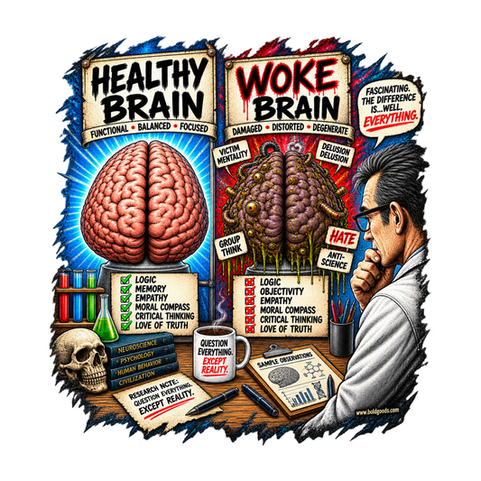 Woke Brain – Political Satire Graphic T-Shirt | Front Print + Sleeve Logo