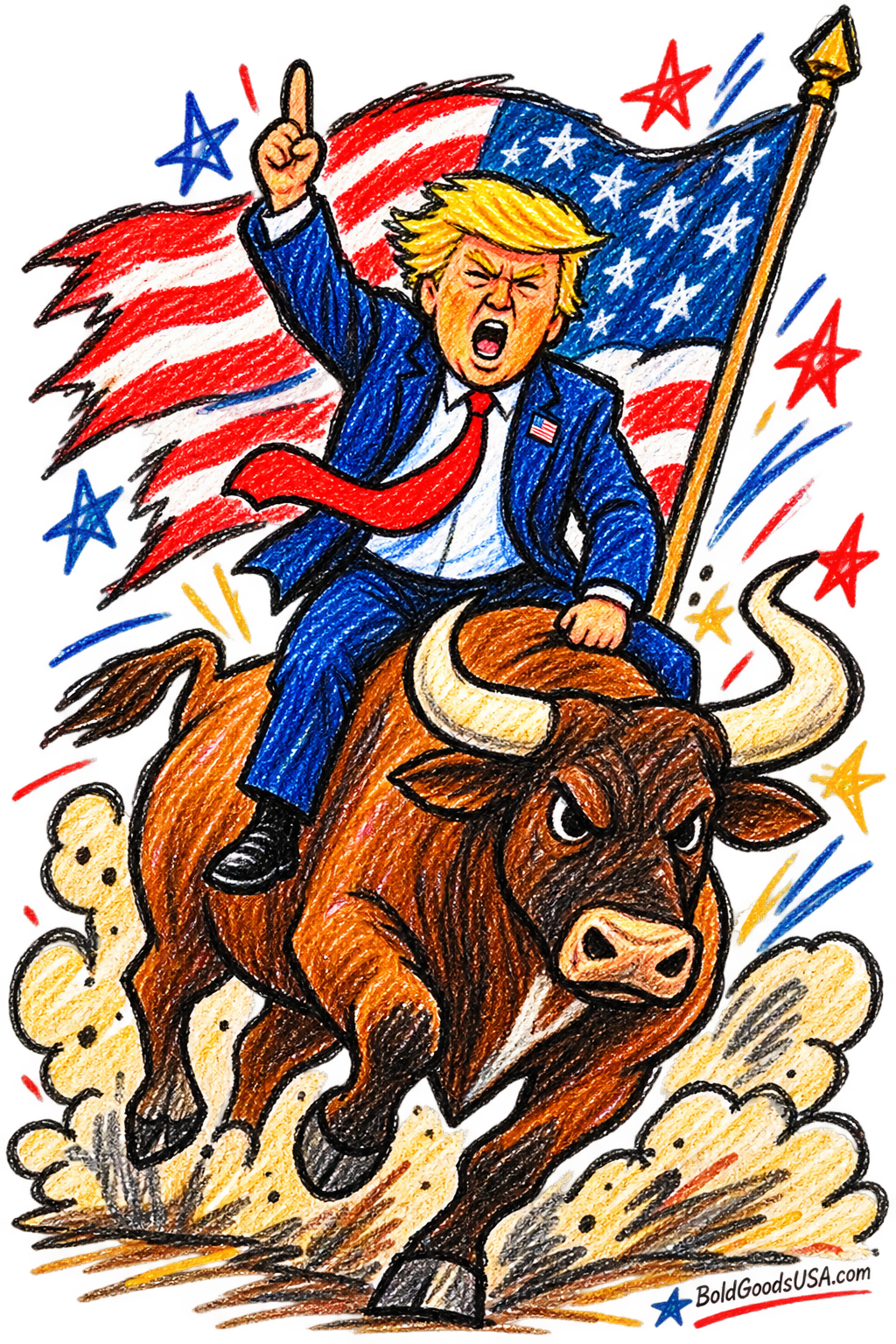 Patriot Riding a Bull – Patriotic Graphic Kids' T-Shirt | Front Print