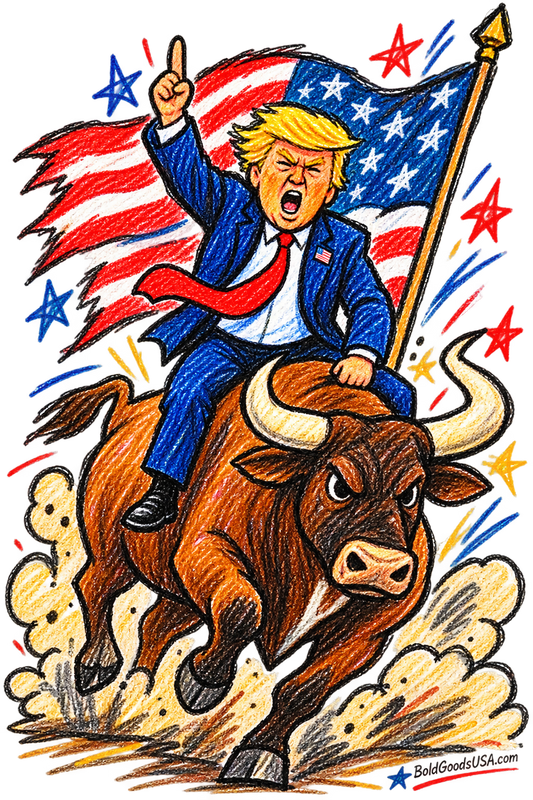 Patriot Riding a Bull – Patriotic Graphic Kids' T-Shirt | Front Print