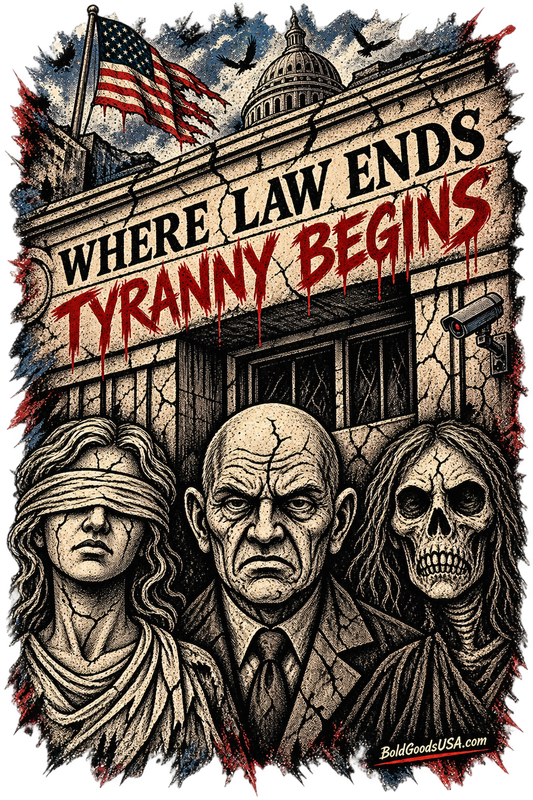 Where Law Ends, Tyranny Begins - Back Print + Sleeve Logo T-Shirt